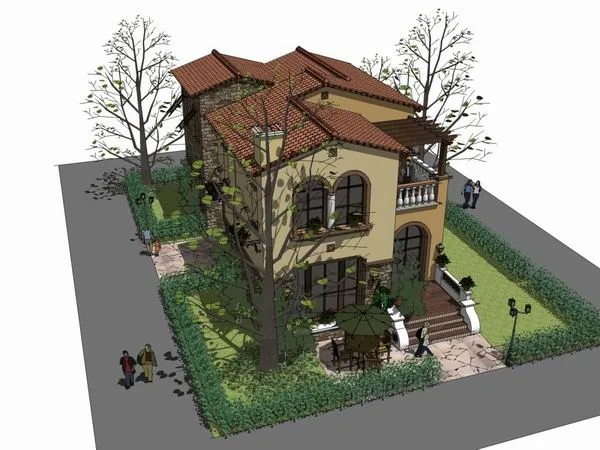Sketchup Villa Model | Single Family Villa, Classical Style