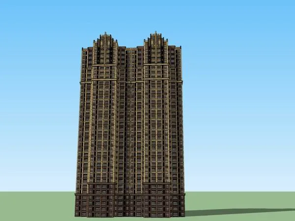 Sketchup Residential Model | Super high-rise residential building, classical style, 33 floors