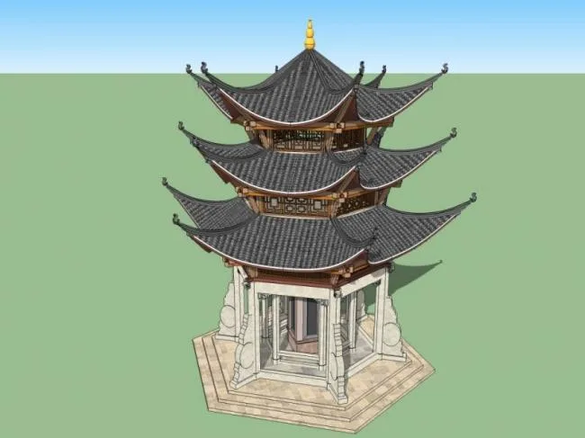 Hexagonal Ancient Pavilion Sketch Model | Traditional Chinese Architecture in SketchUp