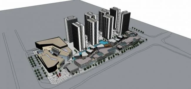 Sketchup Complex Model | Jiangjin Shuangfu Commercial Complex, High rise Office, Residential, Modern Style