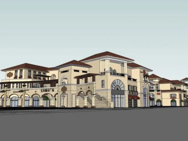 Sketchup Business Model | Low rise Commercial Street, Modern Style