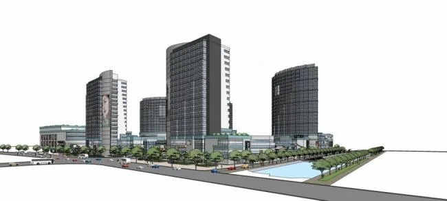 Sketchup Complex Model | High rise urban commercial complex, office building, modern style