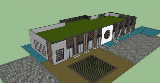 SketchUp Business Model: Single-Story Chinese-Style Commercial Building