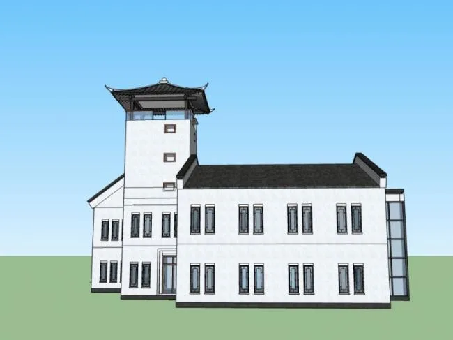 Sketchup Business Model | Multi story Clubhouse, New Chinese Style, Commercial Architecture