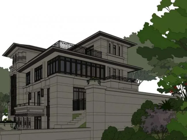 Sketchup Villa Model | Single Family Villa, Classical Style