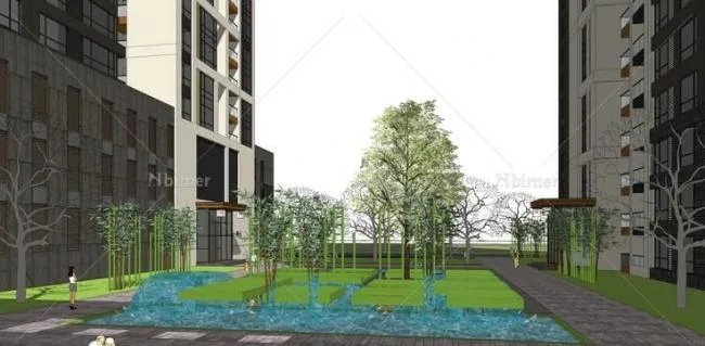 Sketchup Residential Model | High rise residential, ground floor commercial, modern style, commercial and residential buildings, residential buildings