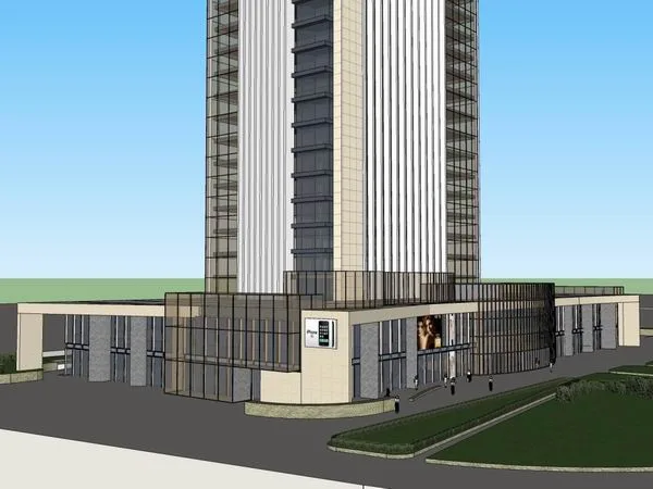 Sketchup Complex Model | Super high-rise office building, ground floor commercial, complex, modern style