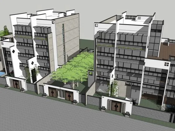 Sketchup Villa Model | Stacked Villa, Modern Style