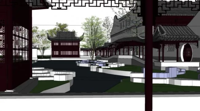 Sketchup Landscape Model | Chinese Garden, Chinese Style, Courtyard Landscape