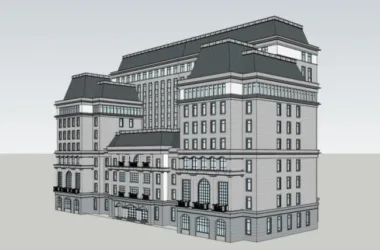 Modern Multi-Story Hotel and Office Building Model in SketchUp-BIM WORLD