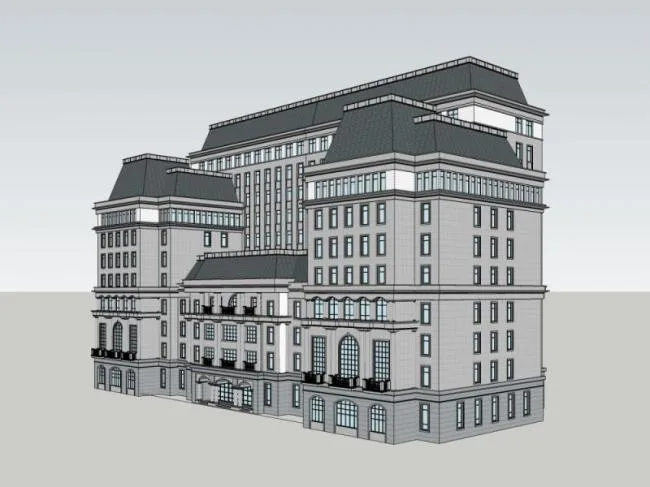 Modern Multi-Story Hotel and Office Building Model in SketchUp