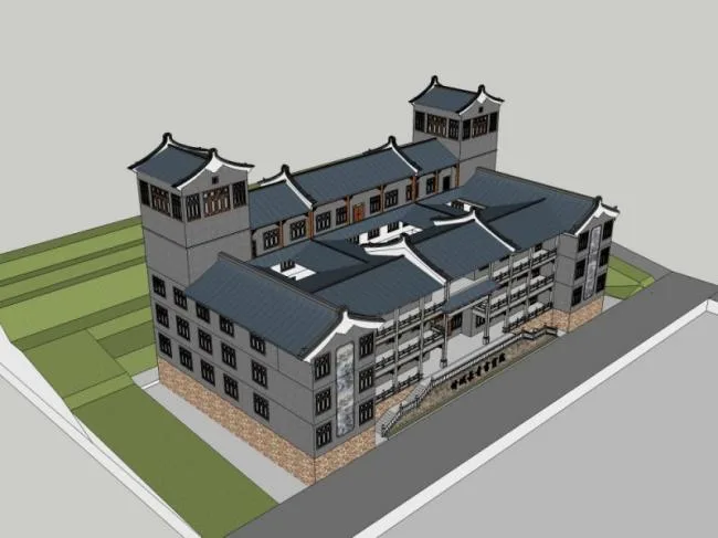 Sketchup Cultural Model | Multi story Art Academy, Cultural Architecture, Chinese Style
