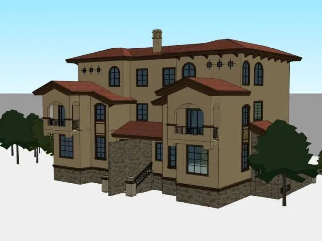 Sketchup Villa Model | Twin Villa, Classical Style
