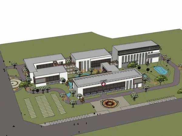 Sketchup Hospital Model | Multi-story Maternal and Child Health Center, Hospital Medical, Modern Style