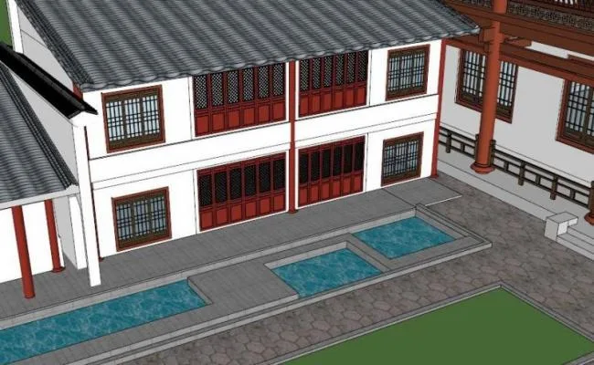 Sketchup Residential Model | Multi story Courtyard, Modern Chinese Style