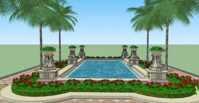 Sketchup Landscape Model | Square Landscape, European Style, Classical Style