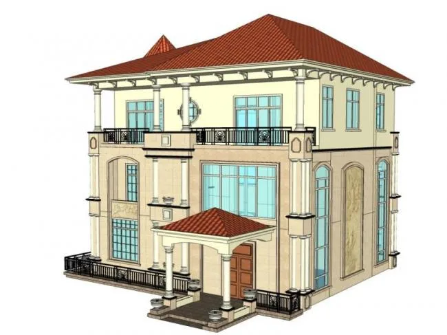 Sketchup Villa Model | Single Family Villa, Classical Style
