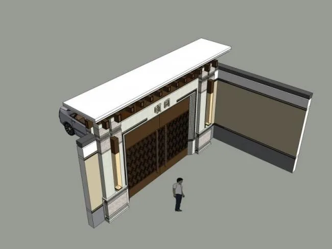 Sketchup Sketch Model | Yiyuan Mansion Entrance, Mansion Door, Sketch, Chinese Style