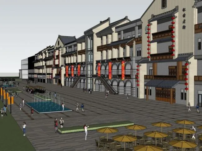 Sketchup Business Model | Multi story Commercial Street, Modern Chinese Style