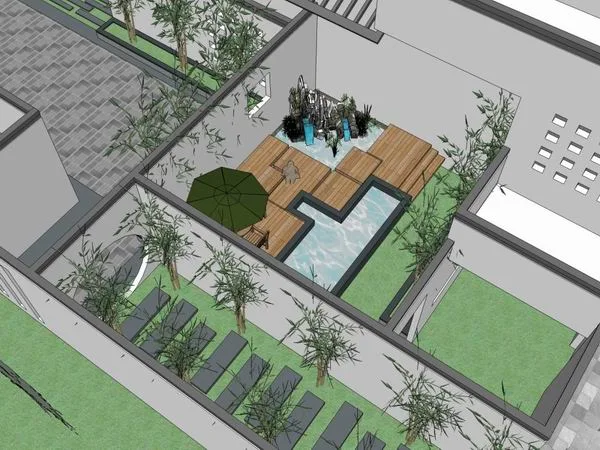 Modern Chinese Multi-Story Hot Spring Hotel Model in SketchUp