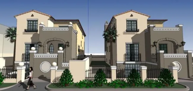 Sketchup Villa Model | Twin Villa, Classical Style, Tuscan Style