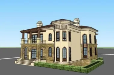 SketchUp Villa Model: Solo Villa in Spanish Mediterranean European Classical Style-BIM WORLD