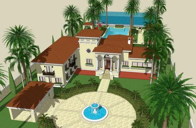 Spanish-Style Single Family Villa Model in SketchUp