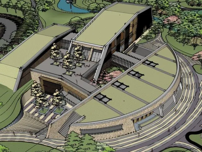 Sketchup Cultural Model | Multi story Tourist Service Center, Modern Style, Entertainment and Leisure Facilities