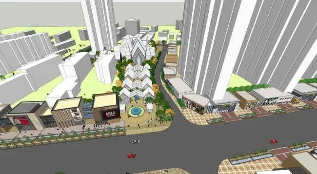 SketchUp Business Model: Modern Multi-Story Commercial Street Design