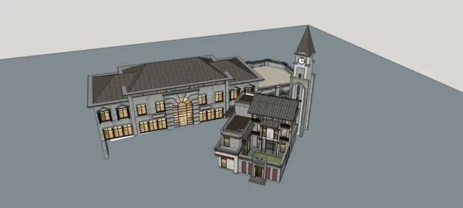 Sketchup Business Model | Small Commercial Building, Republic of China Style, Multi story Shopping Mall