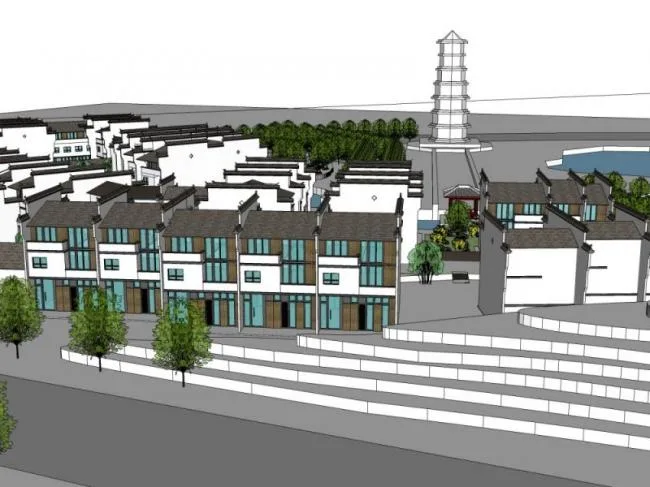 Sketchup Residential Model | Huizhou style row houses, modern Chinese style