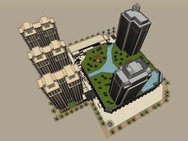 Sketchup Residential Model | High rise residential, ground floor commercial, classical style
