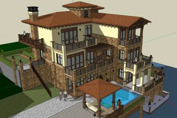 Sketchup Villa Model | Single Family Villa, Classical Style