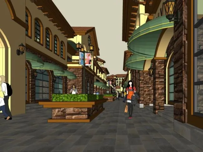 Sketchup Business Model | Multi story Commercial Street, Spanish Style