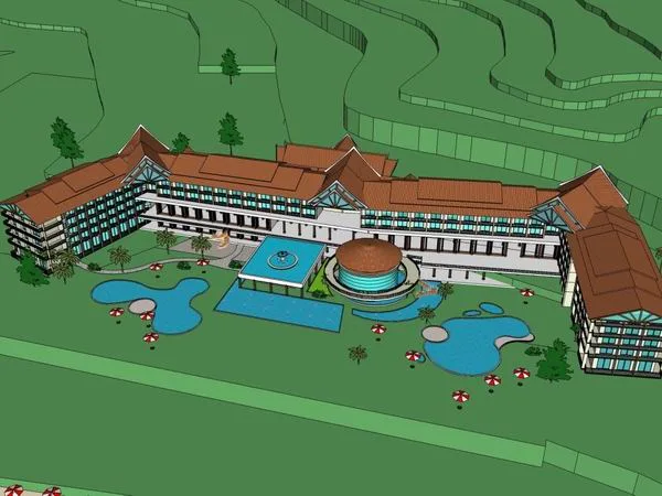 Sketchup Hotel Model | Multi story Resort Hotel, Southeast Asian Classical Style