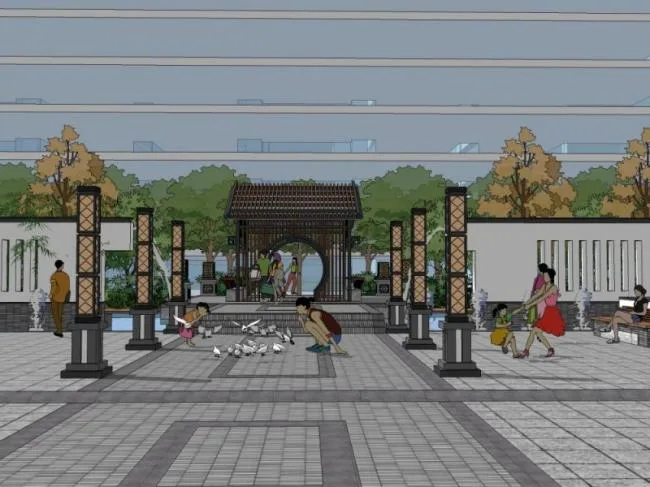 Sketchup Landscape Model | Community Landscape, Residential Landscape, New Chinese Style
