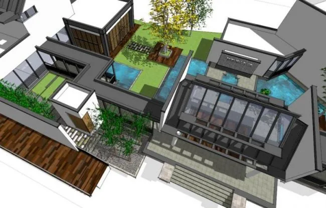 Sketchup Business Model | Low rise Clubhouse, Modern Chinese Style