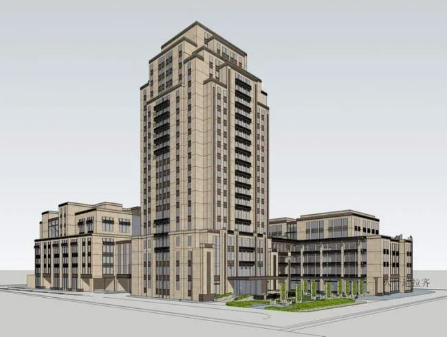 Sketchup office model | Multi story high-rise mixed office building, neoclassical style