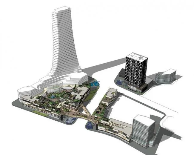 Sketchup Business Model | Multi story Commercial Street, Modern Style