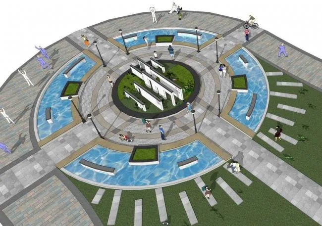 Sketchup Landscape Model | Chinese Circular Square Landscape