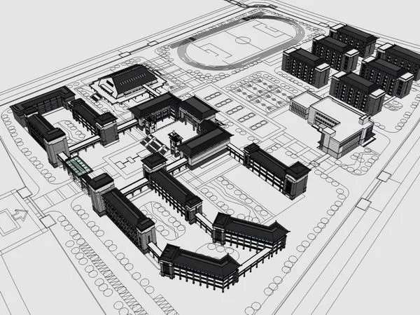 Sketchup School Model | Multi story Middle School, Campus Educational Architecture, Chinese Style