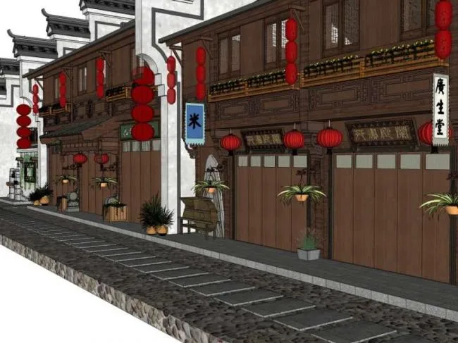 Sketchup Business Model | Multi story Business District, Chinese Style