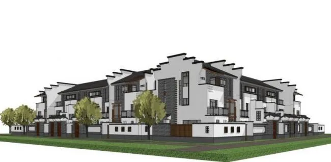 Sketchup Villa Model | Multi row Villa, Courtyard, Huizhou Style