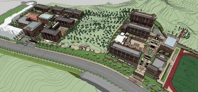 SketchUp School Model: Multi-Story European Classical University Campus with Teaching and Educational Buildings