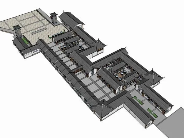 Sketchup Business Model | Multi story Commercial Street, Pedestrian Street, Chinese Style