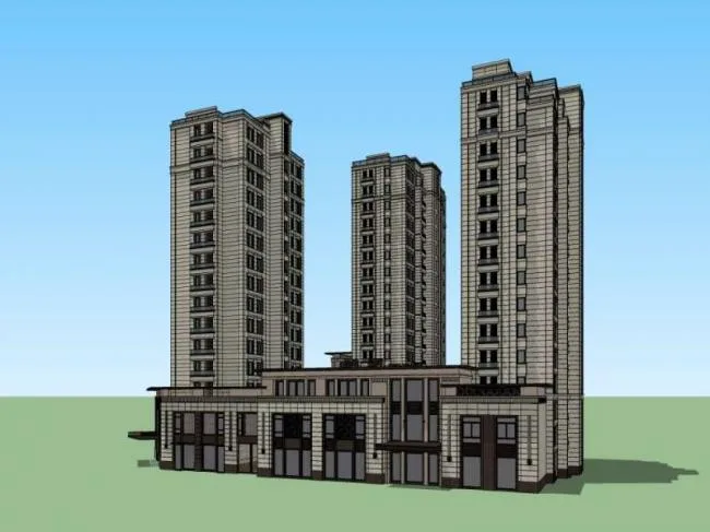 Sketchup Residential Model | High rise residential building, ground floor commercial, classical style