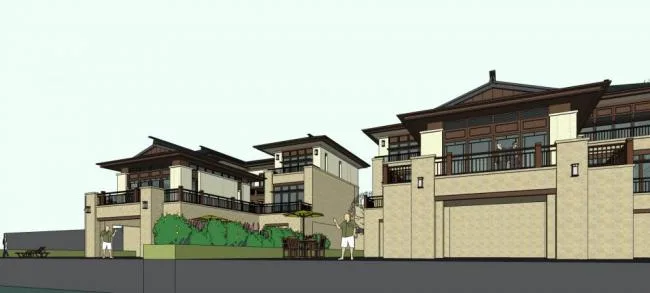 Sketchup Villa Model | Twin Villa, New Chinese Style, Residential Architecture
