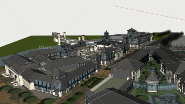 Sketchup Hotel Model | Multi story Hotel, Folk Style Resort, Chinese Style