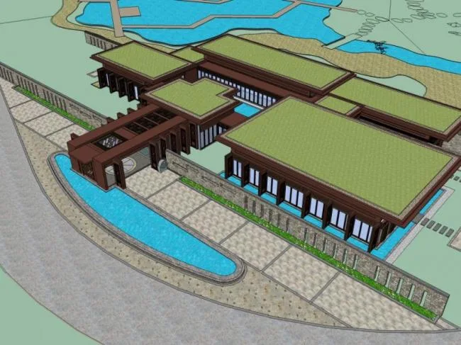 Sketchup Business Model | Low Level Clubhouse, Modern Style