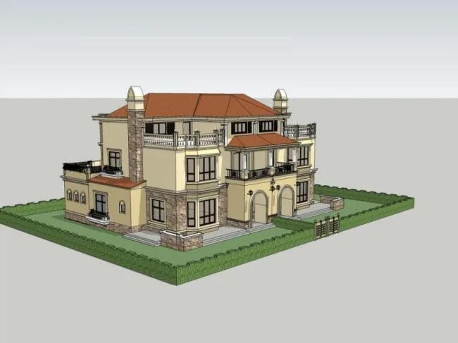 Sketchup Villa Model | Double Split Villa, European Style